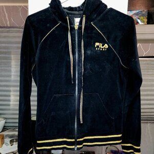 Black & Gold Velour Hoodie Size Small